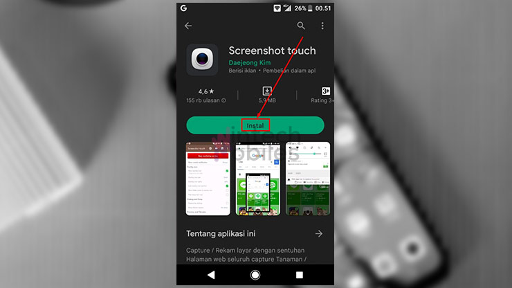 Silahkan download dan install aplikasi Screenshot Touch di HP Vivo Y91